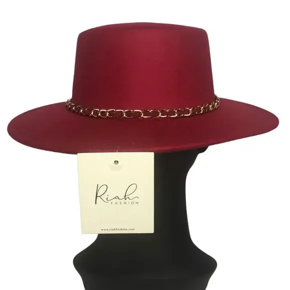 Riah Fashion Red Boater Hat - Picture 5 of 10